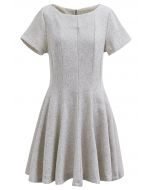 Fit-and-Flare Seamed Tweed Mini Dress in Ivory