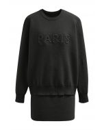 Ensemble pull et jupe en tricot lettre Paris en noir