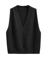 Gilet en tricot confortable et décontracté à col en V en noir