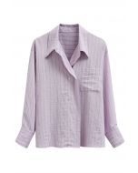 Chemise rayée à col et poches plaquées en lilas