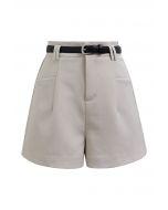 Chic Belted Front Pocket Shorts in Ivory