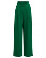 Pantalon droit à taille plissée en vert