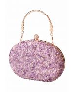 Pochette ovale pleine de perles et strass en violet
