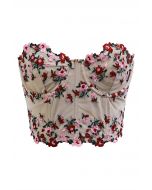 Haut bustier corset brodé de fleurs délicates