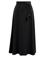 Jupe mi-longue Glam à taille nouée en noir