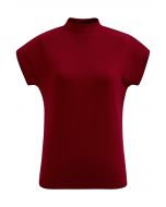 Haut en tricot à manches courtes de couleur unie en rouge