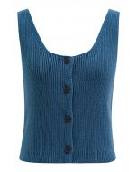 Haut court boutonné en tricot sans manches en bleu sarcelle