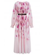 Blossoming Day - Robe longue plissée aquarelle en rose