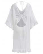 Robe cache-maillot dos nu au crochet papillon en blanc