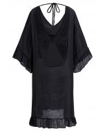 Robe cache-maillot dos nu au crochet papillon en noir