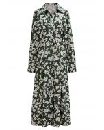 Robe longue ceinturée à imprimé floral et col en V