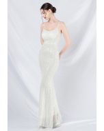 Robe caraco sirène à sequins de conte de fées en blanc