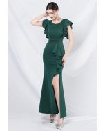 Glamorous - Robe sirène fendue à volants et fente en vert foncé