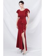 Glamorous - Robe sirène fendue avec bordure à volants en rouge