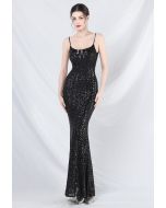 Robe caraco sirène à sequins de conte de fées en noir