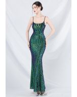 Robe caraco sirène à sequins de conte de fées en vert