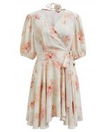 Mini-robe portefeuille fleurie corail aquarelle avec tour de cou