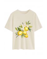 T-shirt col rond imprimé fleur de citronnier