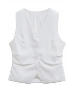 Gilet froncé boutonné à col en V en blanc