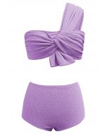 Ensemble de bikini texturé noué à une épaule en lilas