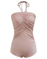 Maillot de bain dos nu avec cordon de serrage de couleur unie en rose poudré