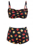 Ensemble bikini imprimé fruits en noir