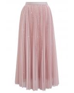 Jupe mi-longue en tulle avec bordure en sequins Glister en rose