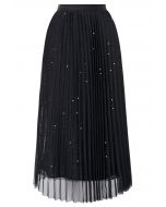 Jupe mi-longue en tulle avec bordure en sequins Glister en noir