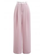 Pantalon droit plissé à taille en dentelle en rose