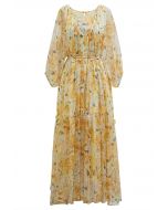 Robe Dolly Gauzy à imprimé floral et manches bulles en jaune