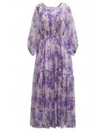 Robe Dolly Gauzy à imprimé floral et manches bulles en violet