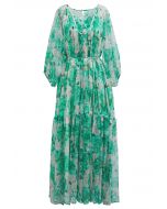 Robe Dolly à manches bulles et imprimé floral Gauzy en vert