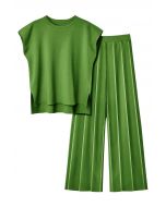 Ensemble haut sans manches et pantalon droit Daily Comfort en vert mousse