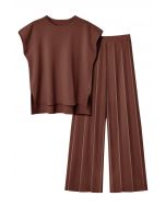 Ensemble haut sans manches et pantalon droit Daily Comfort en marron