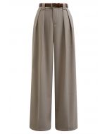 Pantalon droit avec ceinture en similicuir en sable