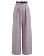 Pantalon droit avec ceinture en similicuir, lilas