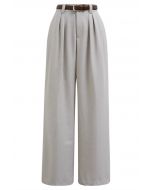 Pantalon droit avec ceinture en similicuir en sable