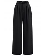 Pantalon droit avec ceinture en similicuir, noir