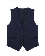 Gilet boutonné en mélange de lin à col en V, bleu marine