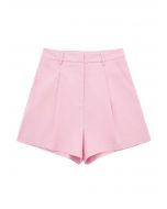 Short plissé en lin mélangé avec poches latérales, rose