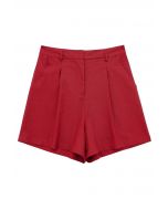 Short plissé en lin mélangé avec poche latérale en rouge