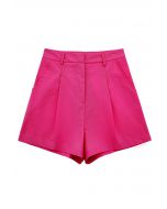 Short plissé en lin mélangé avec poches latérales, rose vif