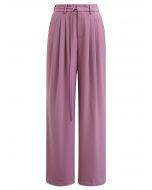 Pantalon droit plissé à ceinture réglable en violet