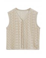 Gilet en coton ajouré à col en V en camel