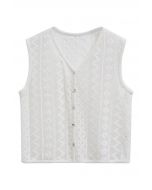 Gilet en coton ajouré à col en V en blanc