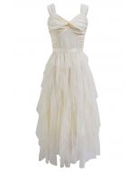 Robe caraco en tulle à détail torsadé en crème