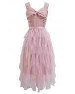 Robe caraco en tulle à détail torsadé en rose