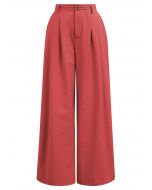 Pantalon large à détails nervurés en rouge