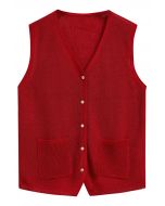 Gilet boutonné avec poche plaquée en rouge