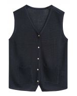 Gilet boutonné avec poche plaquée en bleu marine